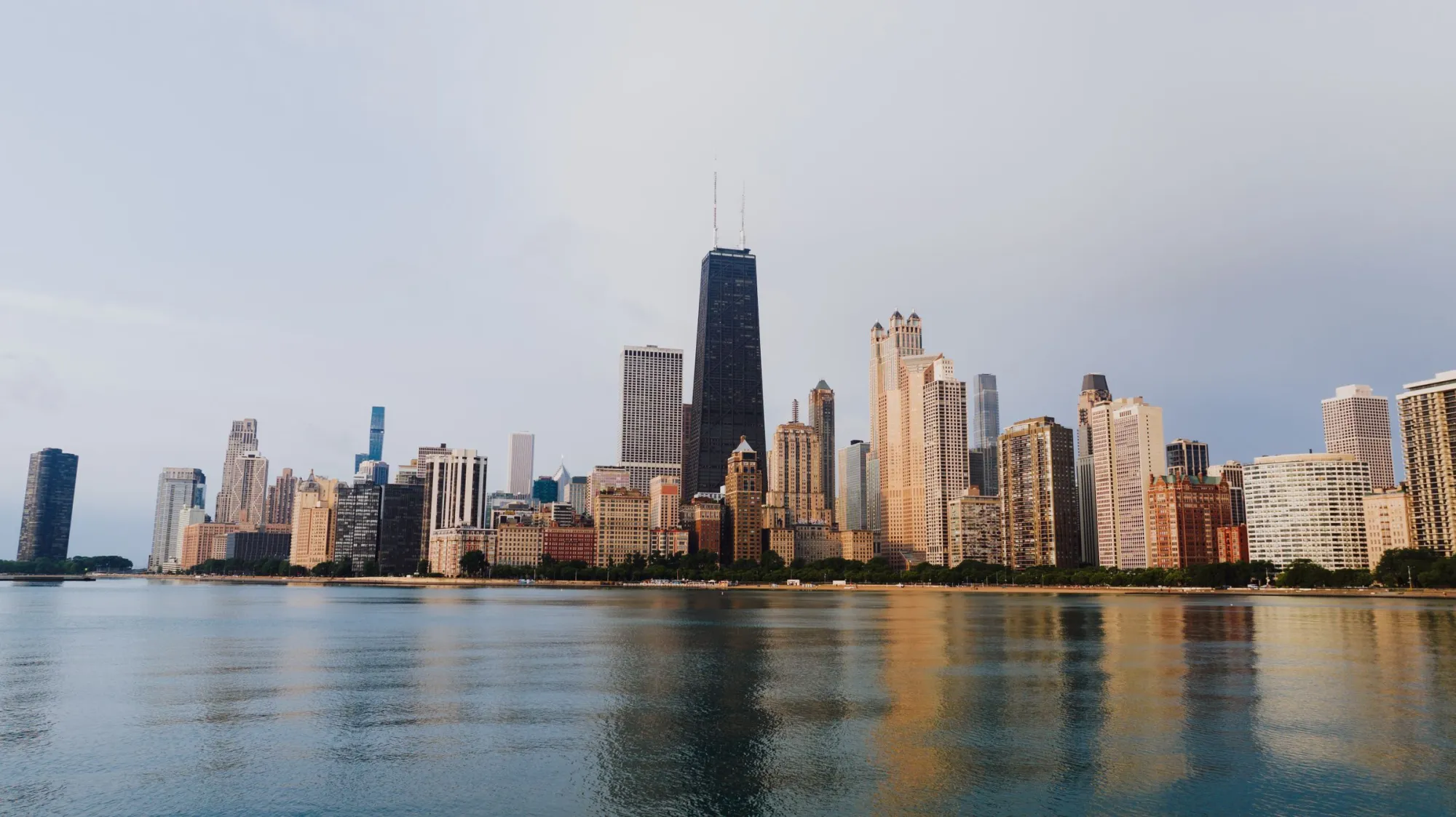 The Chicago skyline across Lake Michigan