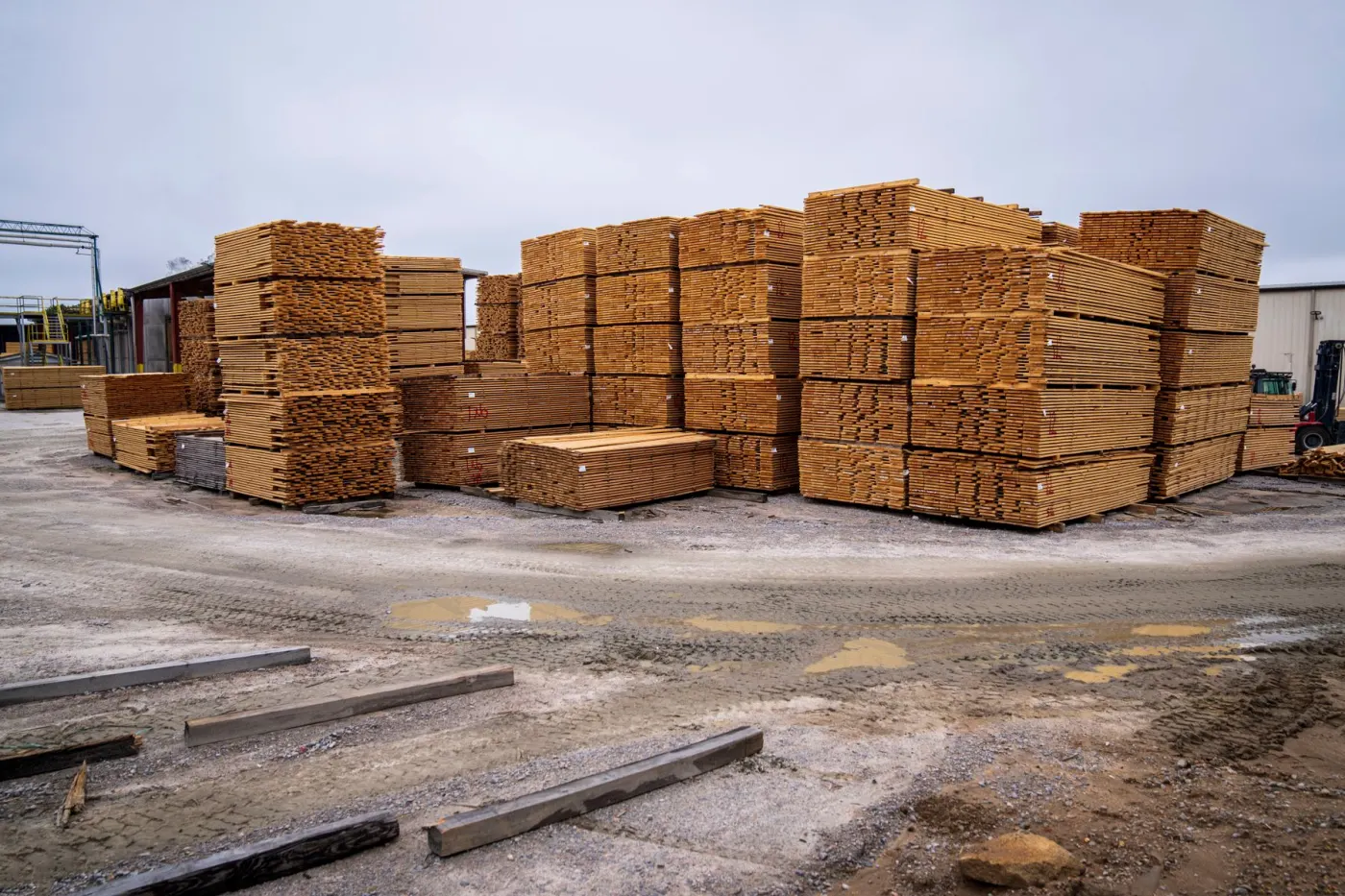 Stacks of lumber in a yard